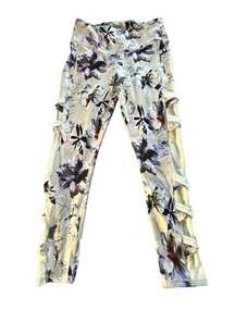 Women's X-Gottex Floral Tropical Purple Pocket GYM Leggings Size Large EUC #2938