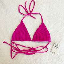 Good American Pink Jacquard Triangle Bikini Top Medium M NWT