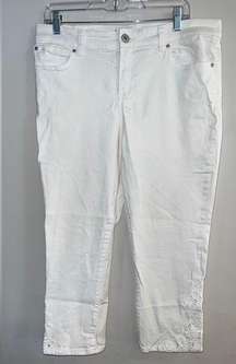 INC DENIM Women’s White Embroidered Detail Straight Leg Cropped Jeans Size 12