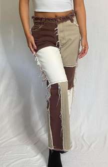 Brown Patchwork Jeans