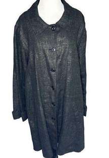 Flax Gray Linen Duster Trench Button Front Jacket Size‎ Large