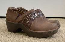 Ariat Tambour Nubuck Suede Leather Brown Gold Laser Cut Clogs - 7.5