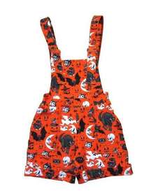 NWT BlackMilk Trick-or-Treat Pumpkin Short Overalls in Orange Apron Romper XS