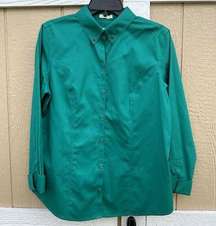 Chico’s Non-Iron Shirt Green Long Sleeve Button Up Cotton Size 1 Medium