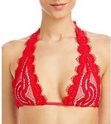 New. Pilyq/PQ red lace halter bikini top. Large. Retails $84