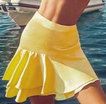 NWT  Finna Side Frill Ruffle Asymmetric High Waisted Mini Skirt Yellow XS