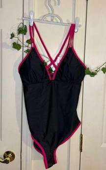 Black hot pink one piece swim