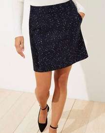 Loft dark blue tweed mini skirt with sequin details and pockets - size 2