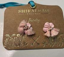 New Shiraleah Fleur Flower Tassel Boho Pink‎ Stud earrings