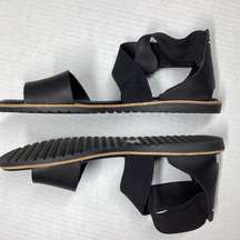 Ella Elastic Ankle strap slide open toe sandals Black