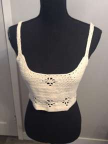 Free People FP Medium Crochet Boho Knit Halter Crop Tank Top 