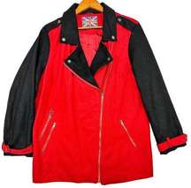 Miss London Wool Jacket Coat Womens 2X Red Black Military Retro Vintage Parka ^