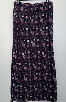 Pink and Black Floral Maxi Skirt