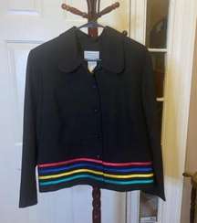 E.D. Michael’s black blazer with colorful ribbon trim at . Size 14