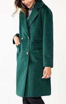 Women's Nine West Double-Breasted Faux-Wool Coat size Large deep pine