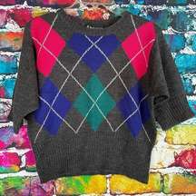 Vintage Stefano Basics Argyle Print Cropped Sweater Size Large