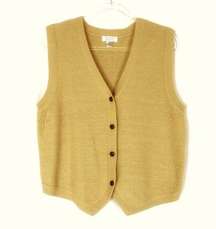 Christopher & Banks | Yellow Knit Sweater Vest Button Front Soft Ramie Cotton XL