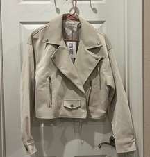 12th Tribe Cream Faux Leather Jacket