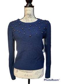 a new approach Blue Long Sleeve Pearl Knitted Sweater, Small