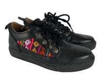 Inkkas‎ Leather Sneaker Shoes Womens 7 Mens 4 Black Embroidered Aztec Multicolor