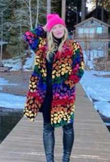 EUC Farm Rio RARE Rainbow Leopard Fleece Duster oversized Size XS Retails $245