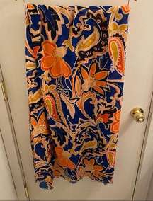 Lands End floral and paisley print scarf bold orange and blue colors