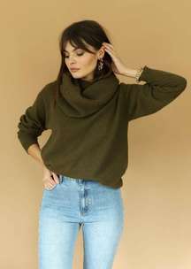 NWT  Lane Gouti Cowl Neck Off Shoulder Green Sweater Size 2XL