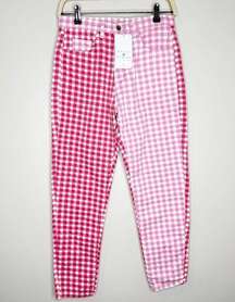 Daisy Street Womens Mom Jeans Two-Tone Gingham High Rise Red and Pink Size EU 36