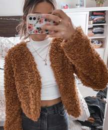 Brown Cropped Teddy Coat 