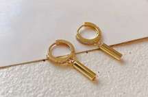 18K Gold Plated Circle Bar Dangle Drop Earrings for Women,Huggie Hoop Earrings