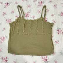 Olive green lace ribbed cami top