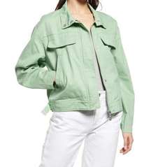 NWT Treasure & Bond Stand Collar Cotton Twill Jacket in Spring Green