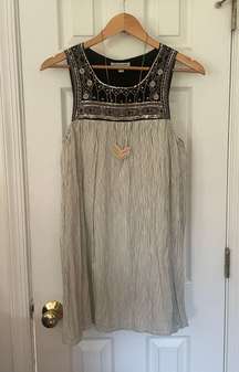 Retro AEO Pinstripe Embroidered & Beaded Swing Dress