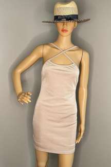 NWT  Nude Bodycon Min Dress with CrissCross Straps in Front Size Medium