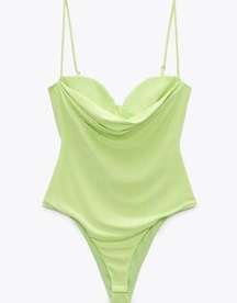 Zara Lime Green Bodysuit with Sweetheart Neckline