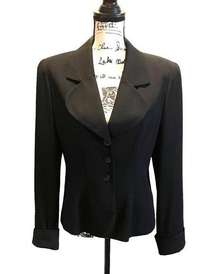 Henri Bendel Blazer Jacket Black Size 6 Tailored Vintage Roll Cuff sleeves