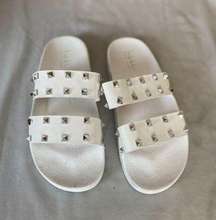 Nicole Miller New York White Silver Studded Slides Sandals Size 10