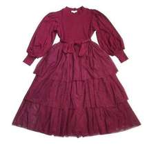 NWT Ivy City Co. Cosette Midi in Wine Tiered Tulle Skirt Fit & Flare Dress XL