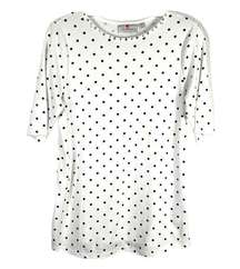 Quacker Factory XS Top White Polka Dot Rhinestone Crew Neck Short Sleeve 389