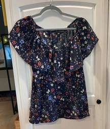 Sanctuary Blouse Navy Blue Butterfly Floral Print Tunic size XS