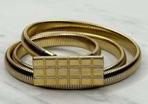 Vintage Bar Buckle Gold Tone Coil Stretch Cinch Belt Size XS Small S Womens