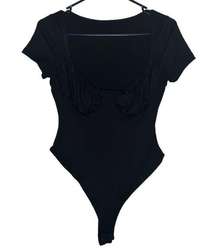 low cut black bodysuit one piece xs/small