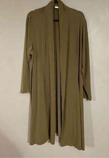 Susan Graver Women's Liquid Knit Duster Cardigan Green Long Sleeve Open 3X