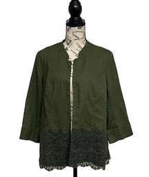 Cold water Creek Women’s Green Linen Jacket Top Sz 12 Breathable Comfy Knit