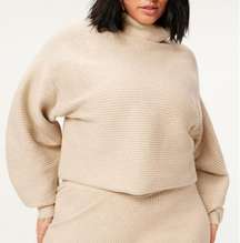 NWT Good American Ribbed Cropped Pullover 2XL Oatmeal Turtleneck Knit Sweater