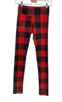 Goldsheep Classic Buffalo Plaid Workout Leggings Red Black Size Small