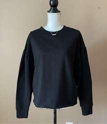 ELAN | Black Puff Sleeve Raw Hem Sweatshirt Sz M