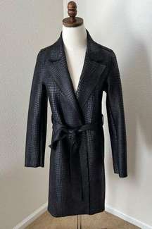 Love Token Trench Coat‎ Women Black XS Olga Croc Pockets Waist Tie EUC