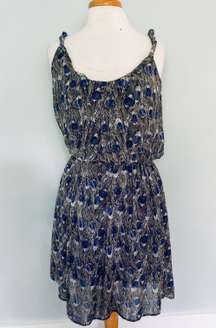 Francescas Collection Black Gray Blue Feather Print Sleeveless Dress