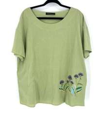 Zanzea Womens Floral Embroidery Short Sleeve Gauzy Tunic Top Light Green Sz 3XL